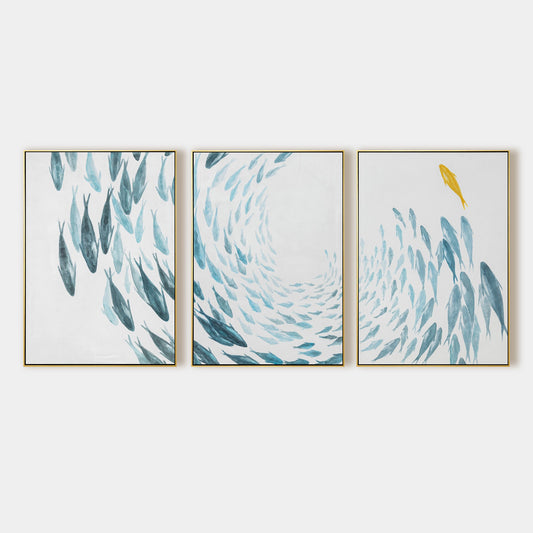 Original 3 Piece Canvas Wall Art Set School Of Fish