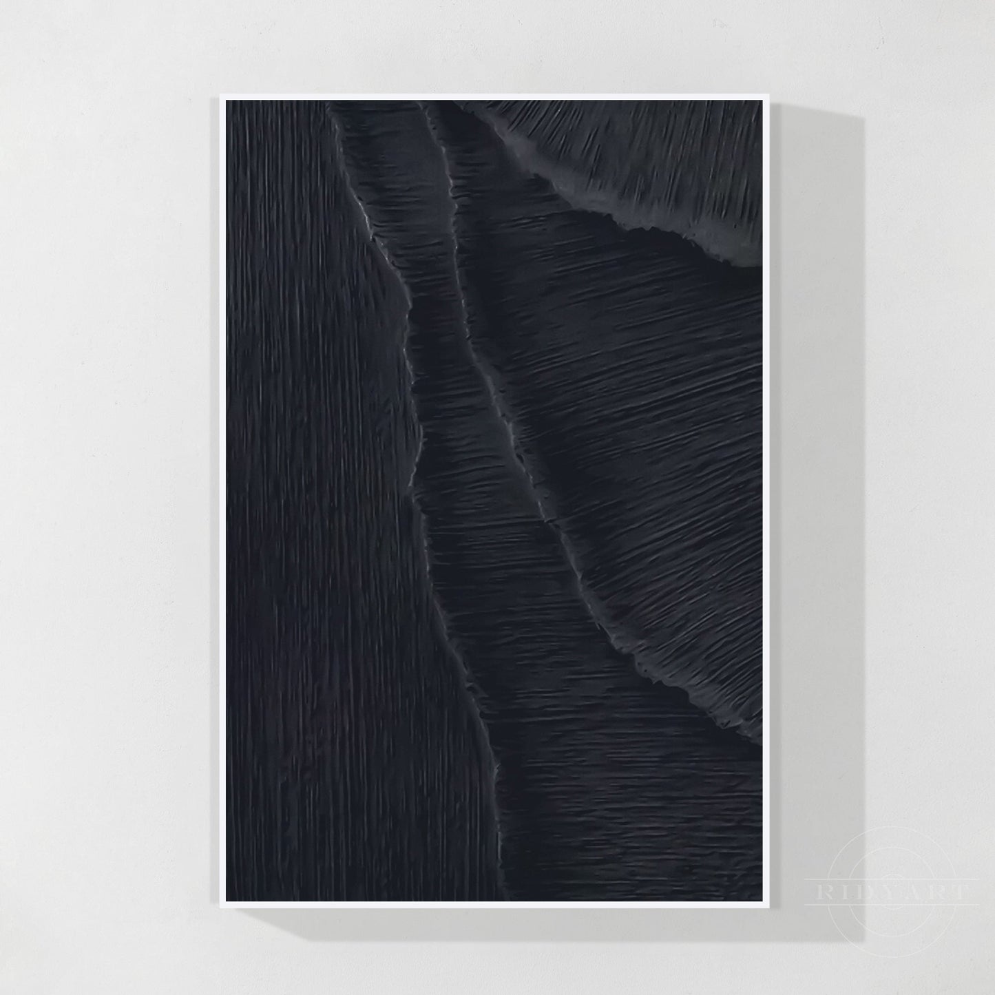 Matte Black 3D Texture Sea Waves Original Canvas Vertical Art