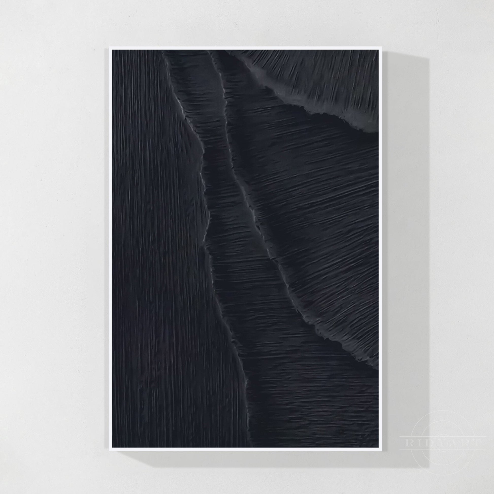 Matte Black 3D Texture Sea Waves Original Canvas Vertical Art