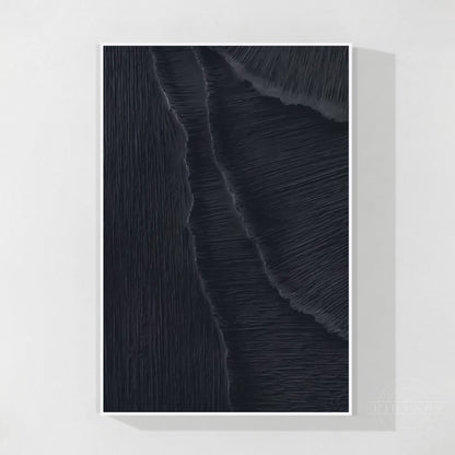 Matte Black 3D Texture Sea Waves Original Canvas Vertical Art