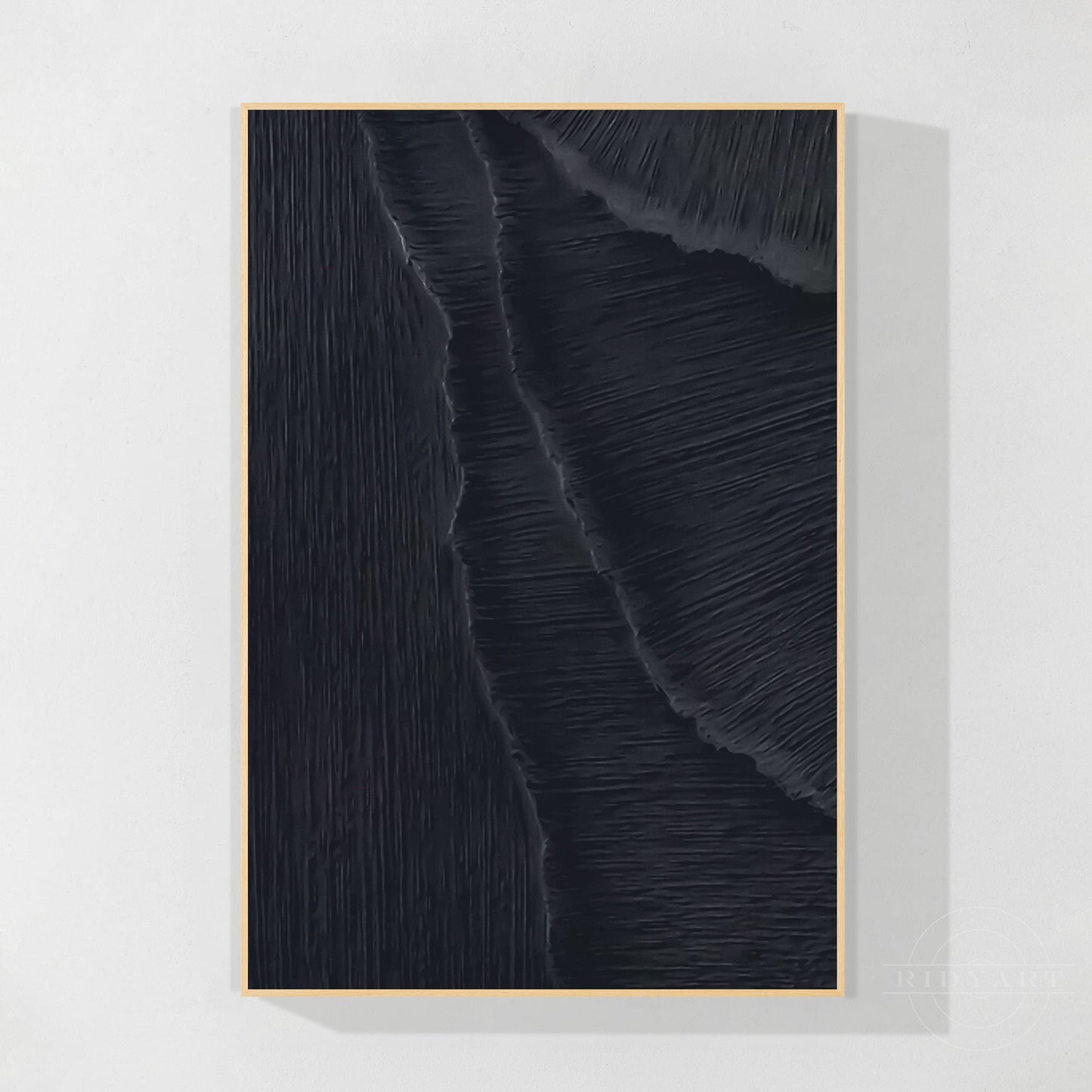 Matte Black 3D Texture Sea Waves Original Canvas Vertical Art