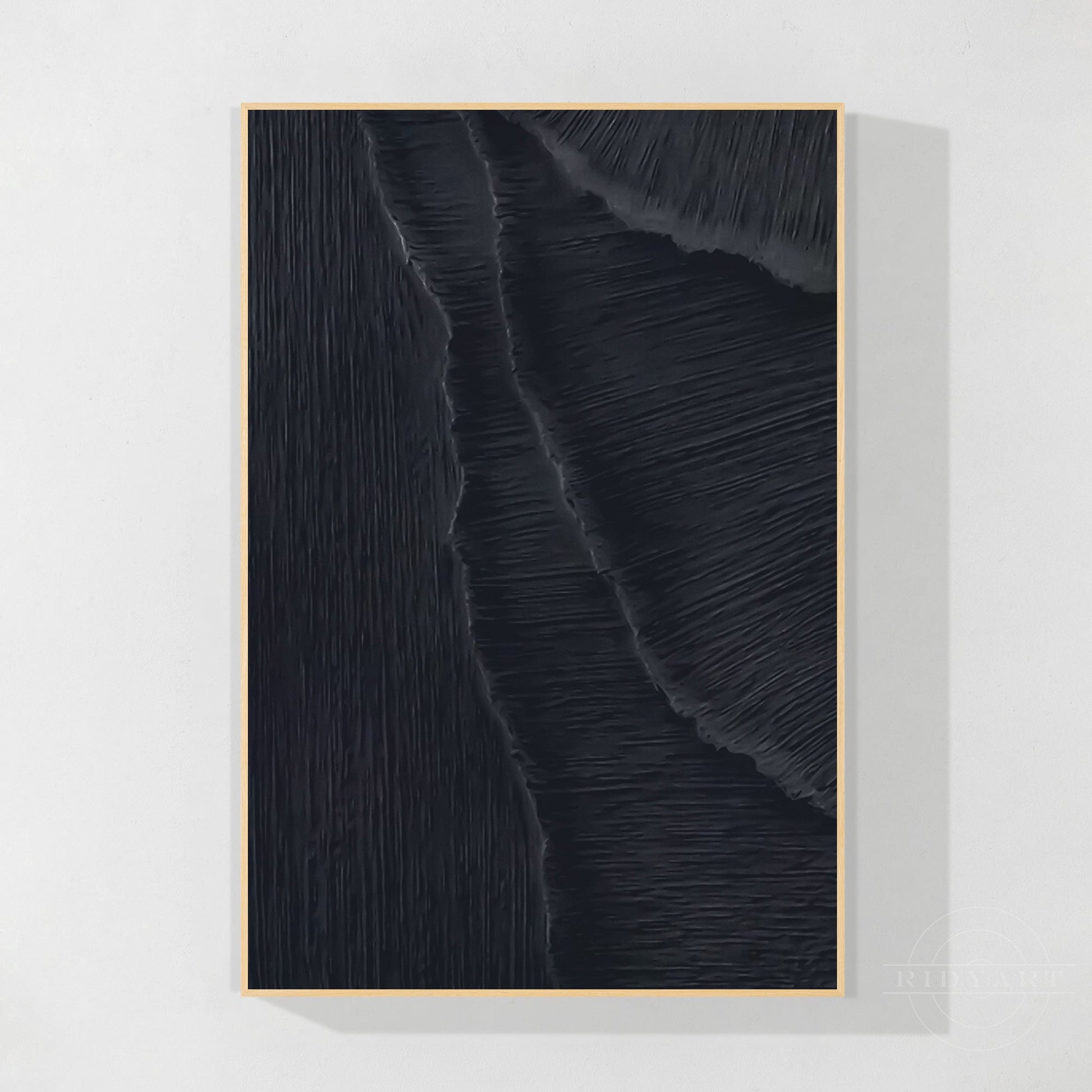 Matte Black 3D Texture Sea Waves Original Canvas Vertical Art