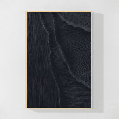 Matte Black 3D Texture Sea Waves Original Canvas Vertical Art