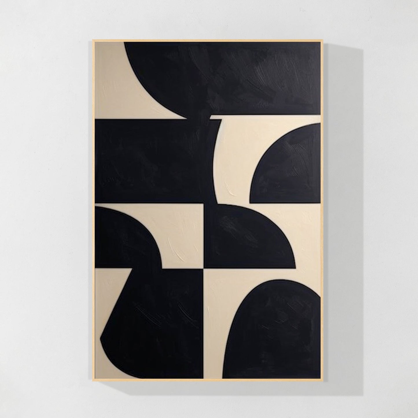 Black Beige Geometric Texture Art Organic Shape Canvas Wall