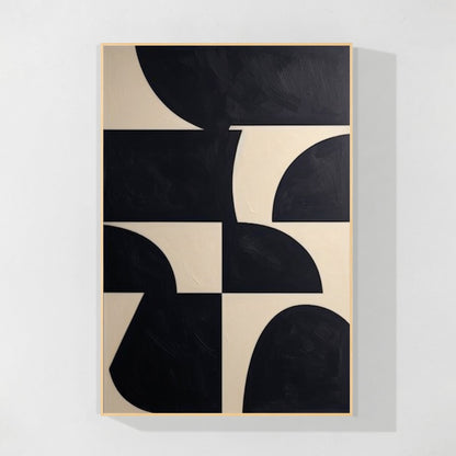 Black Beige Geometric Texture Art Organic Shape Canvas Wall