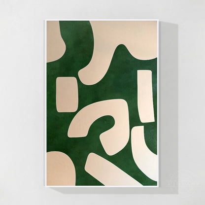 Emerald Green Beige Abstract Painting Vertical Organic Shape
