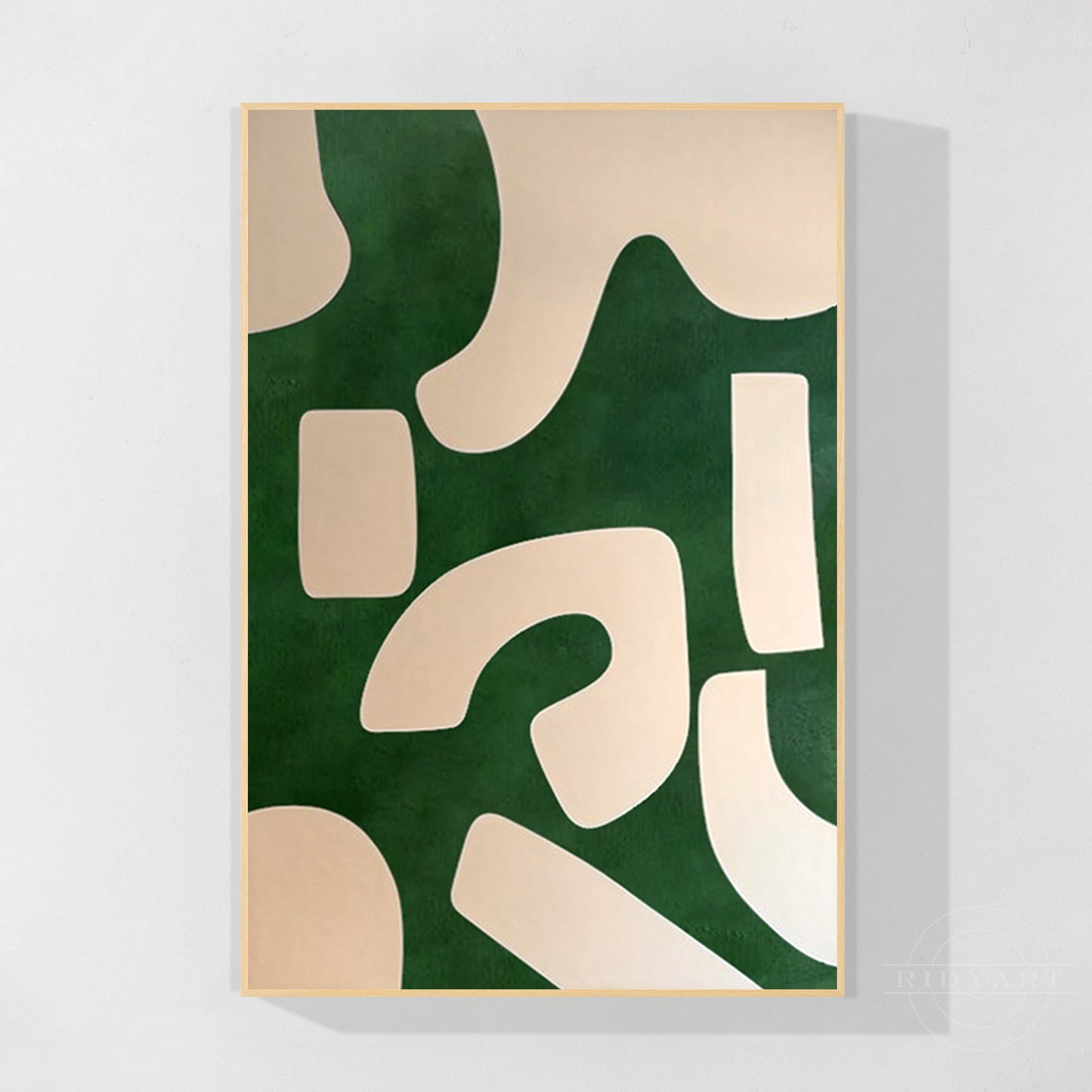 Emerald Green Beige Abstract Painting Vertical Organic Shape