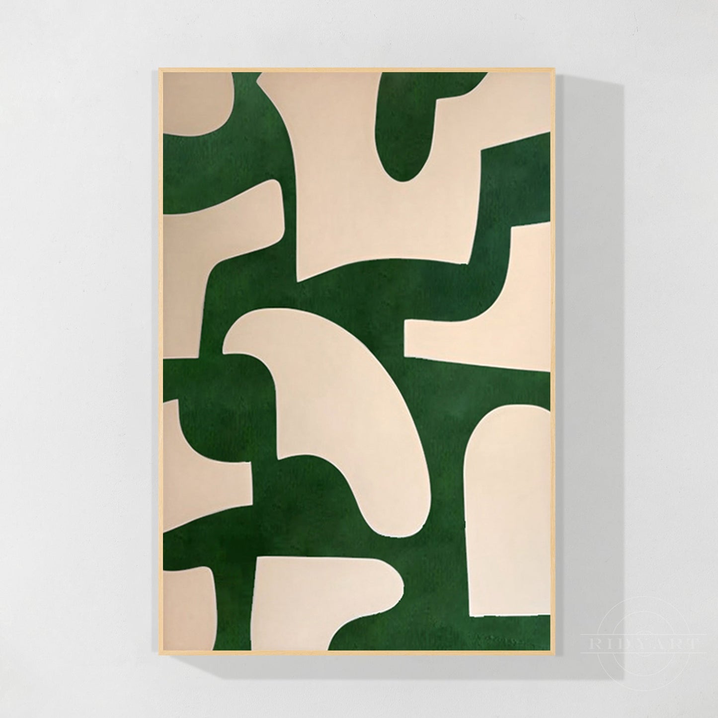 Beige Emerald Green Abstract Art Vertical Organic Shape