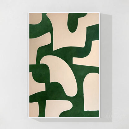 Beige Emerald Green Abstract Art Vertical Organic Shape