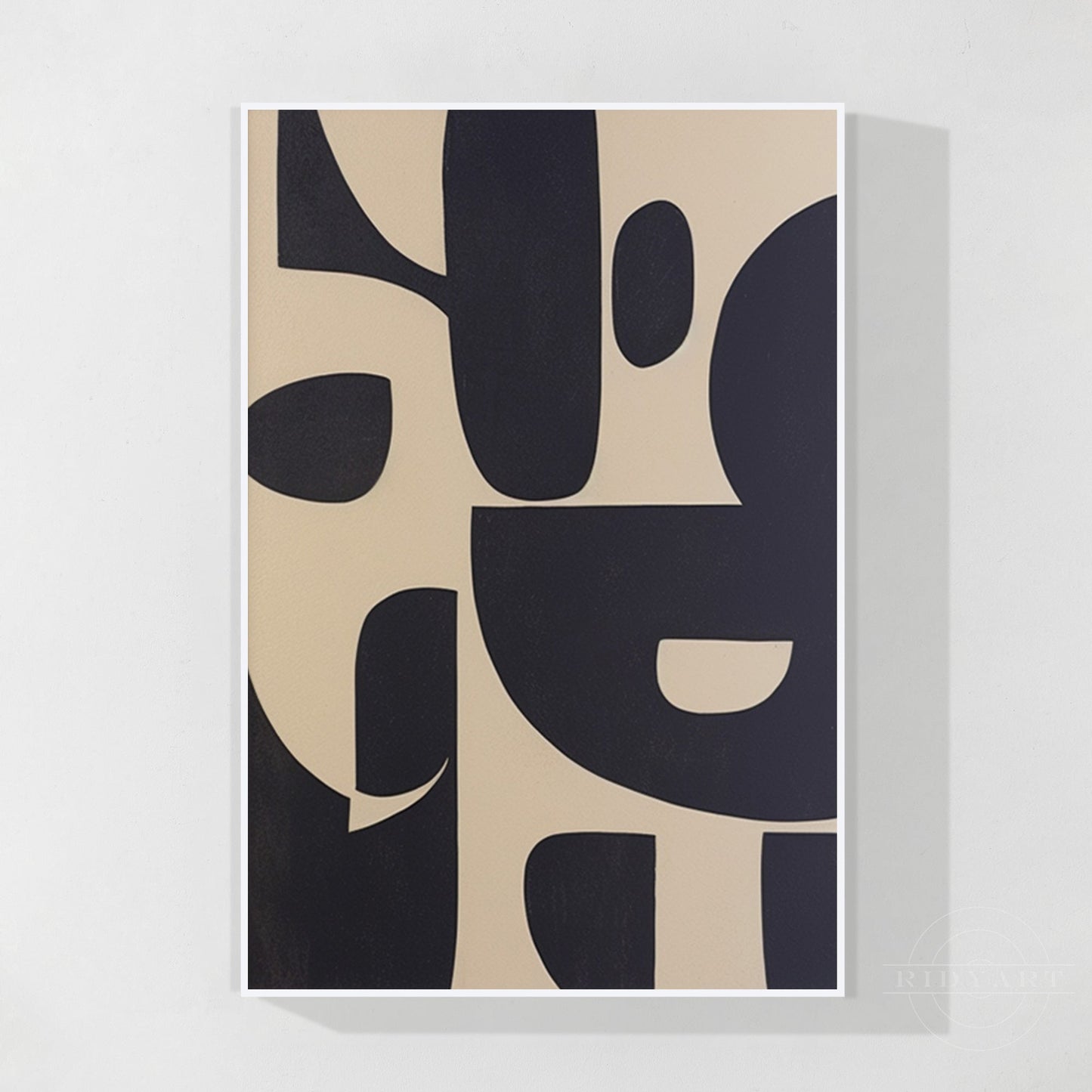 Black Beige Geometric Texture Art Organic Shape Canvas