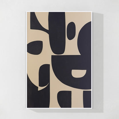 Black Beige Geometric Texture Art Organic Shape Canvas