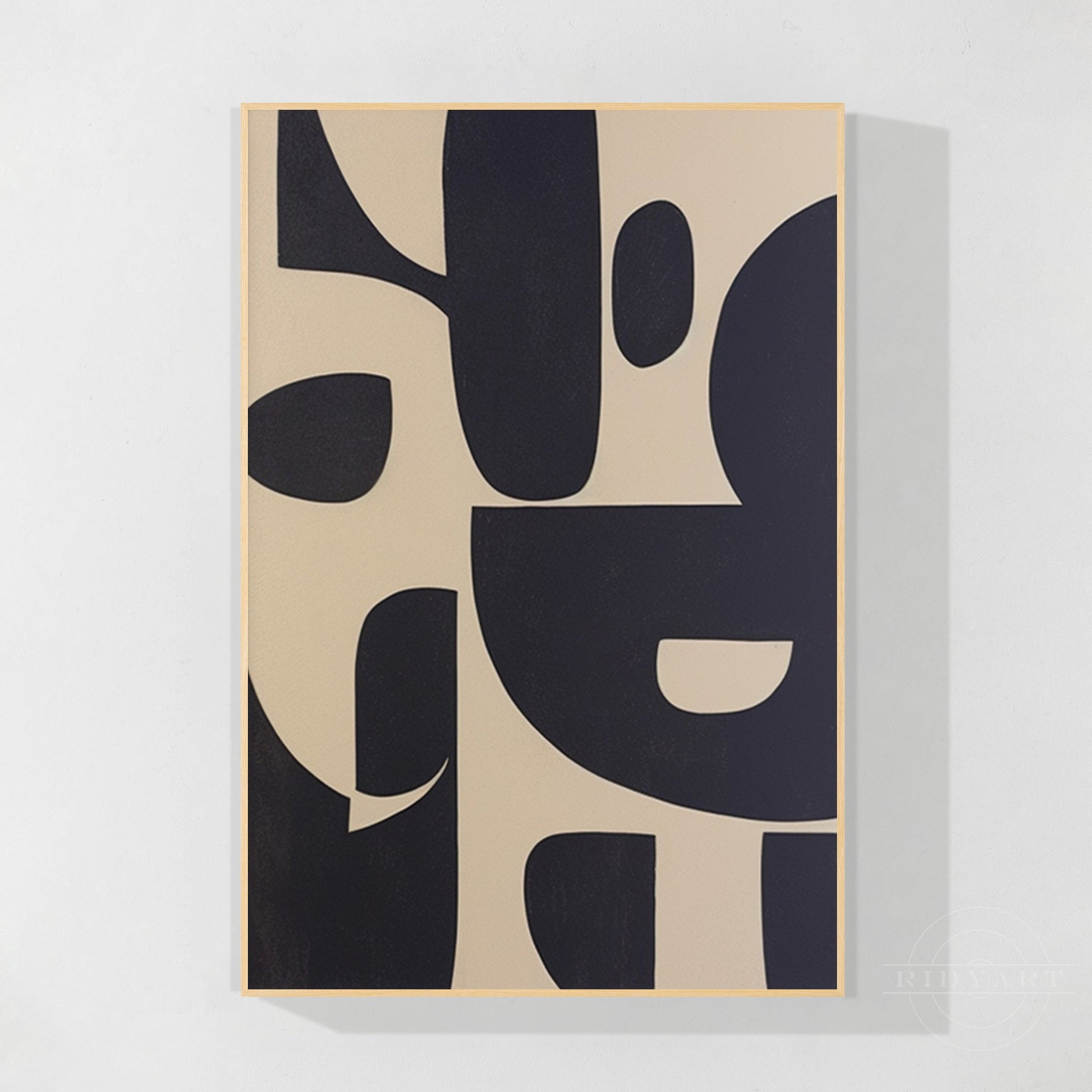 Black Beige Geometric Texture Art Organic Shape Canvas
