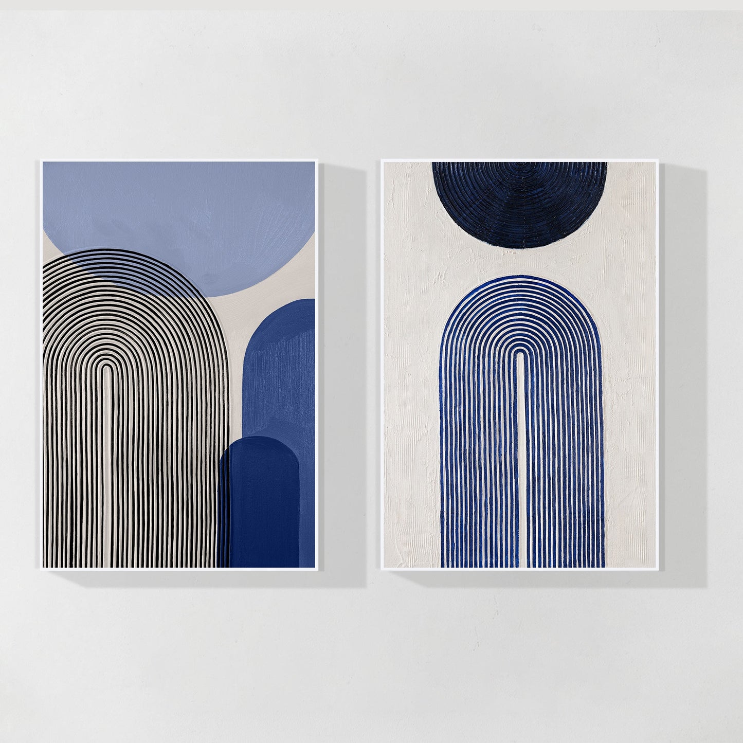 Set of 2 Baby Blue Abstract Geometric Painting