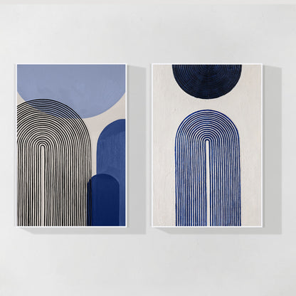 Set of 2 Baby Blue Abstract Geometric Painting