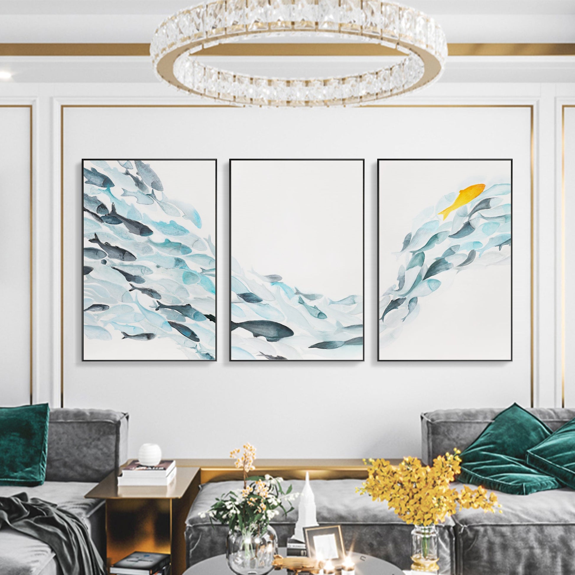 Set of 3 Charming School Of Fish Oil Painting