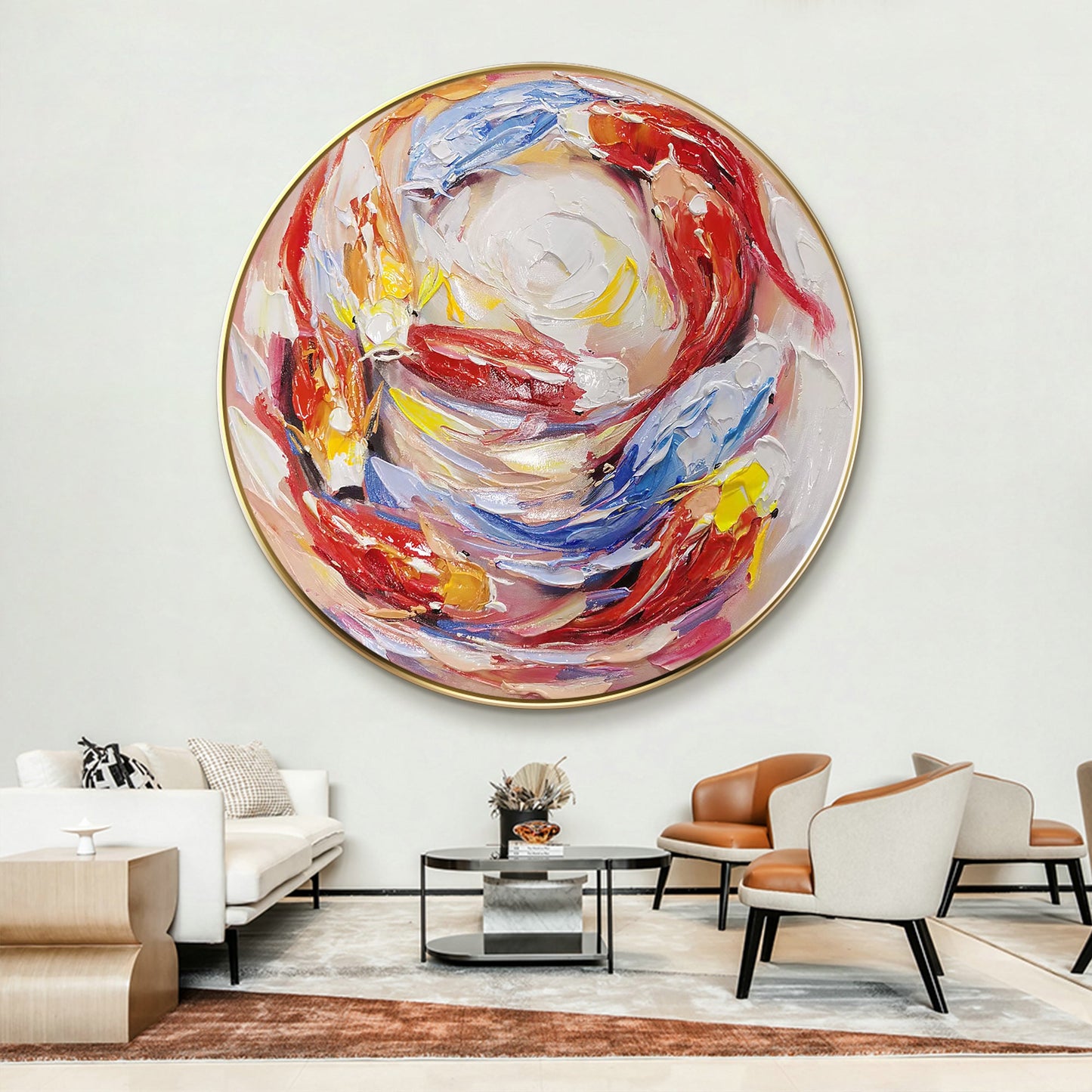 Colorful KOI Fish Swim Circle Painting