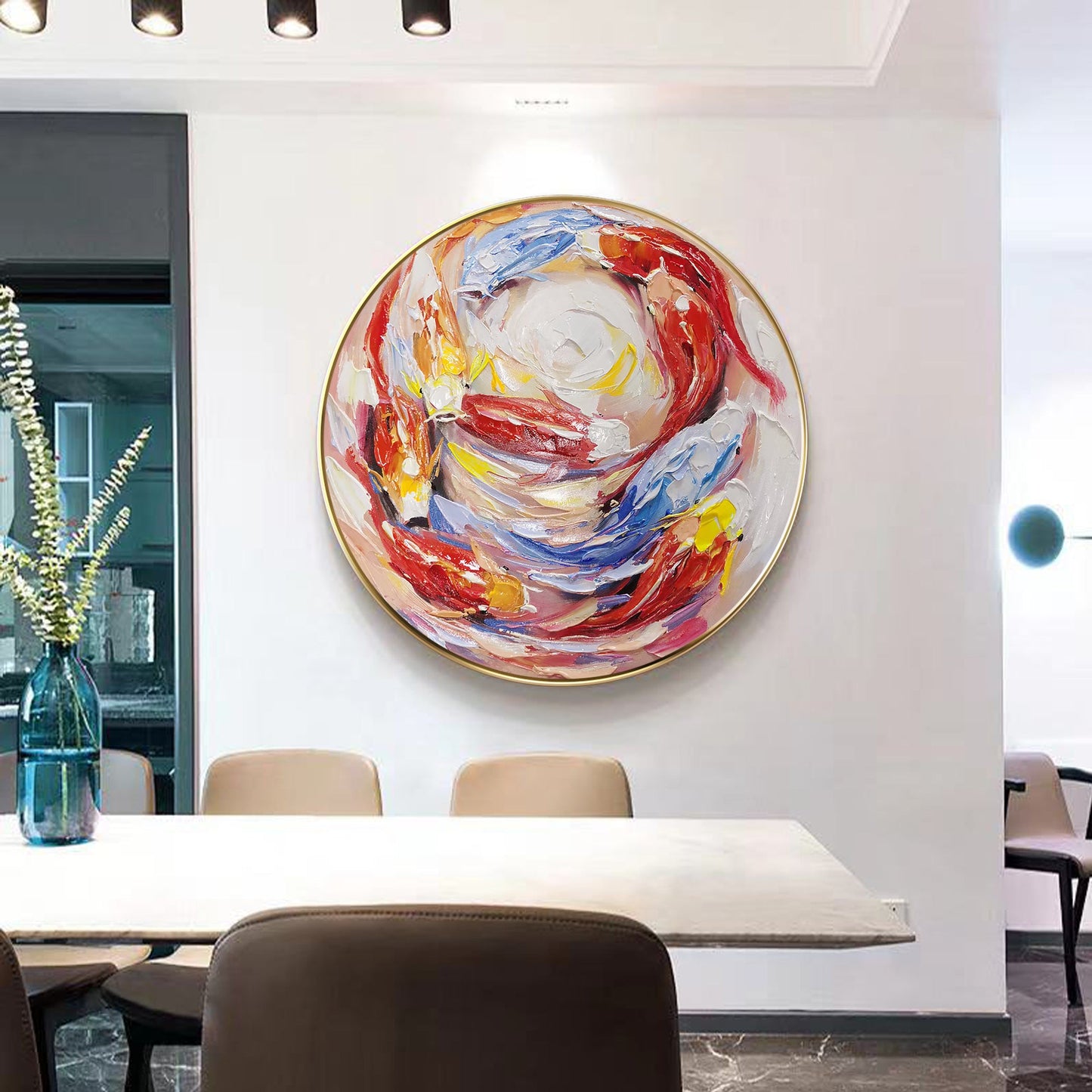 Colorful KOI Fish Swim Circle Painting