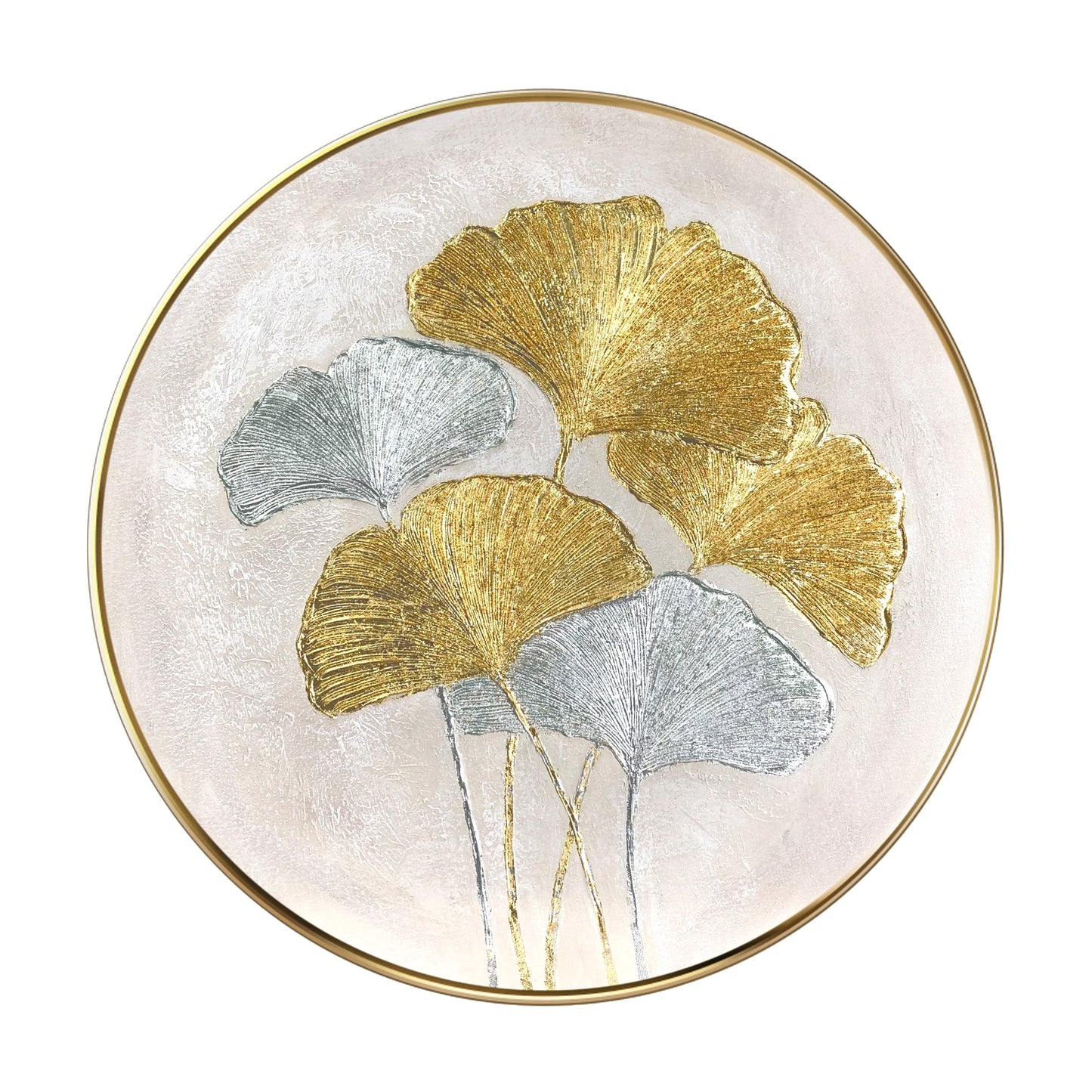 Ginkgo Leaves Painting Gold Silver Foil Round Wall Art