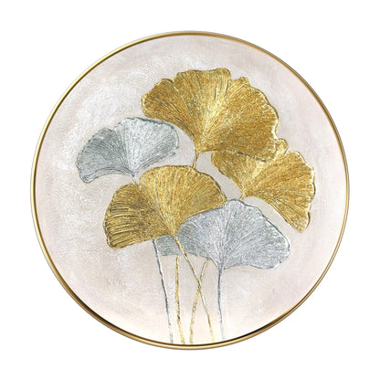 Ginkgo Leaves Painting Gold Silver Foil Round Wall Art