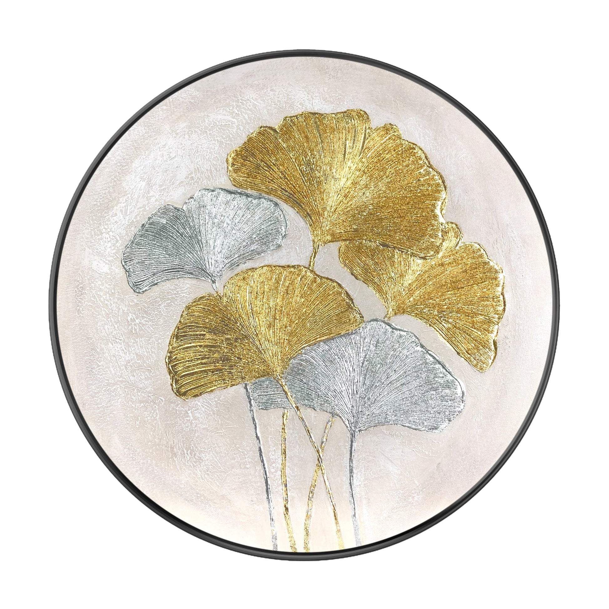 Ginkgo Leaves Painting Gold Silver Foil Round Wall Art