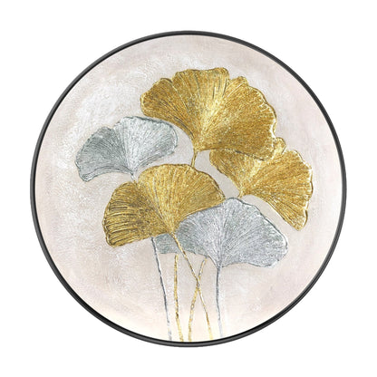 Ginkgo Leaves Painting Gold Silver Foil Round Wall Art