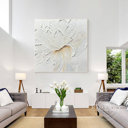 White Flower Thick Textured 3D Minimalist Painting