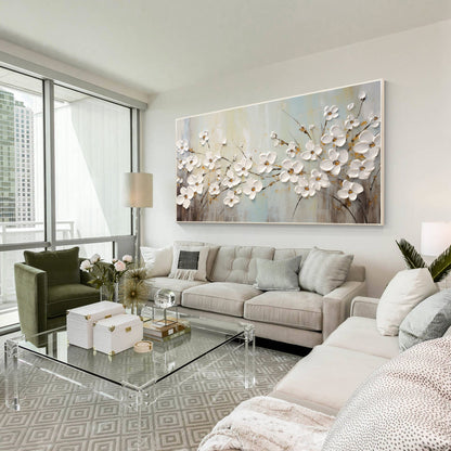 White Flowers Gold leaf Texture Wall Art