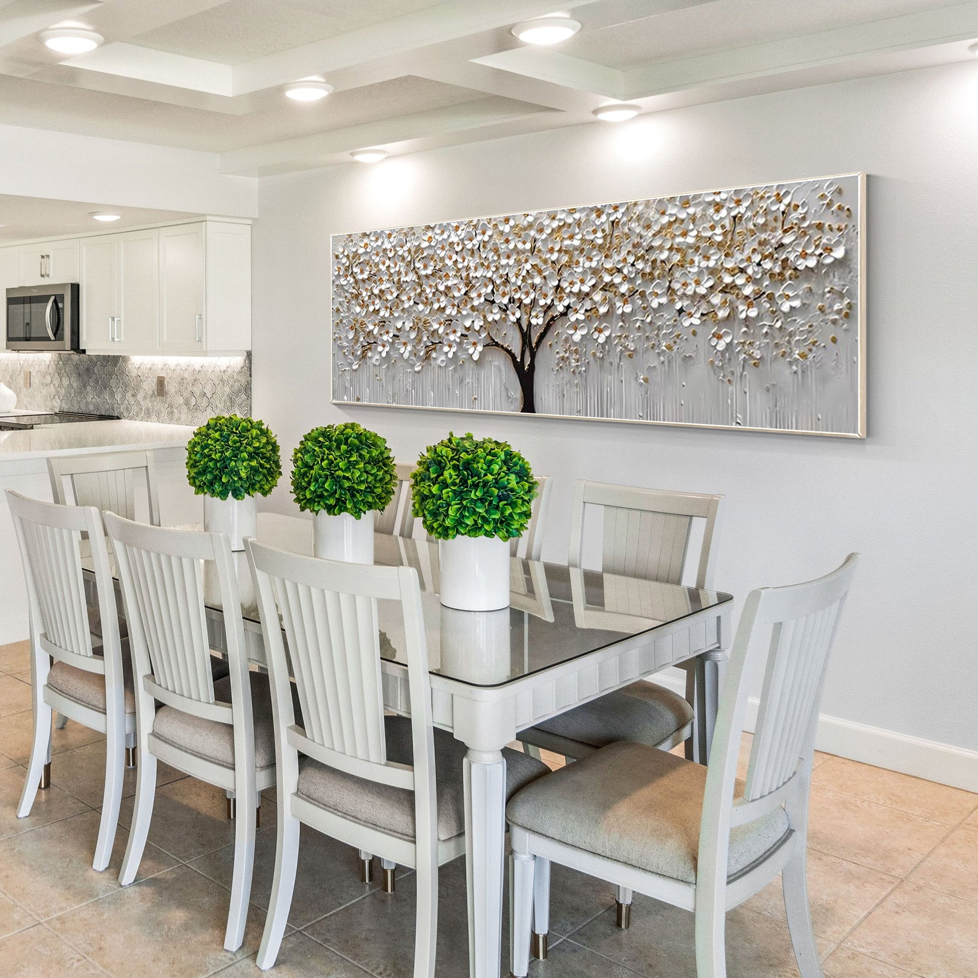 White Gold Flower Painting - 3D Textured Large Wall Art