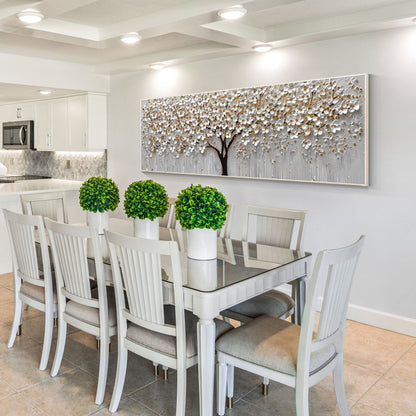 White Gold Flower Painting - 3D Textured Large Wall Art