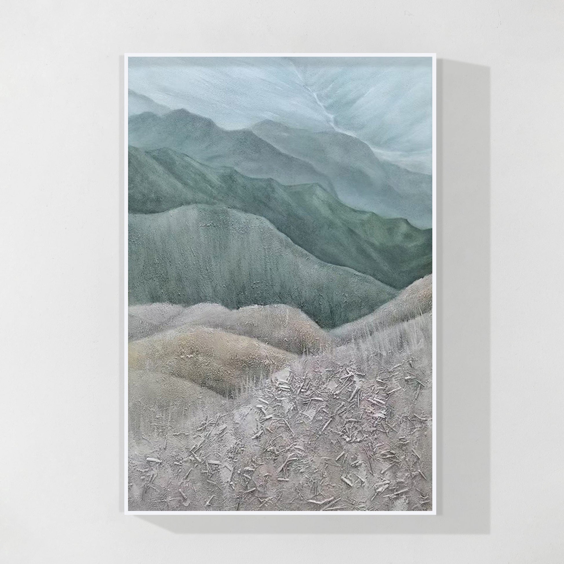 Gray Green Mountains Textured Vertical Wall Art