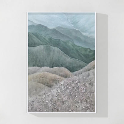 Gray Green Mountains Textured Vertical Wall Art