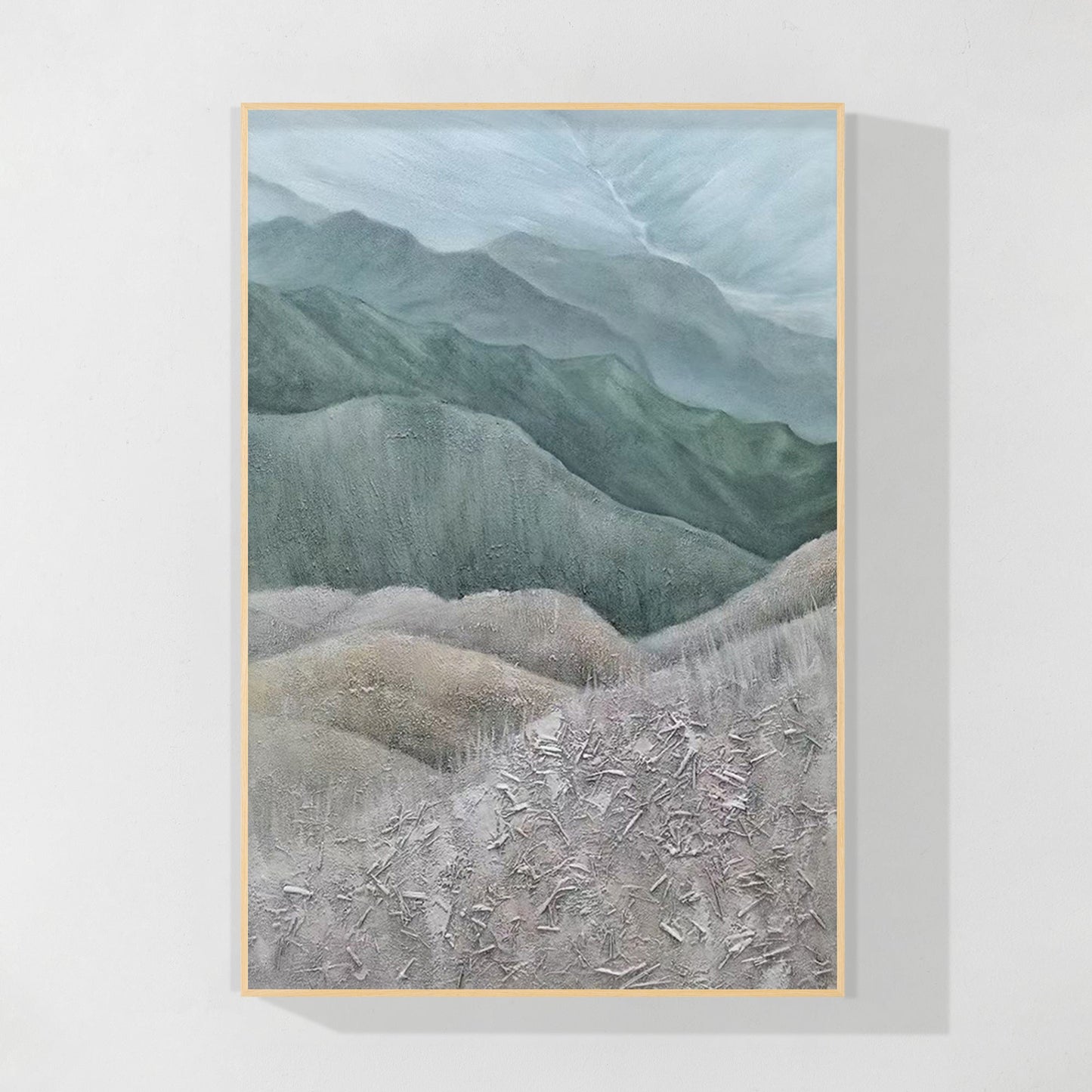 Gray Green Mountains Textured Vertical Wall Art