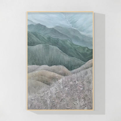 Gray Green Mountains Textured Vertical Wall Art