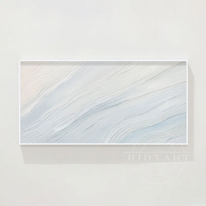 Cream White Light Blue Ocean Painting - 3D Textured Wall Art