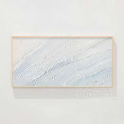 Cream White Light Blue Ocean Painting - 3D Textured Wall Art