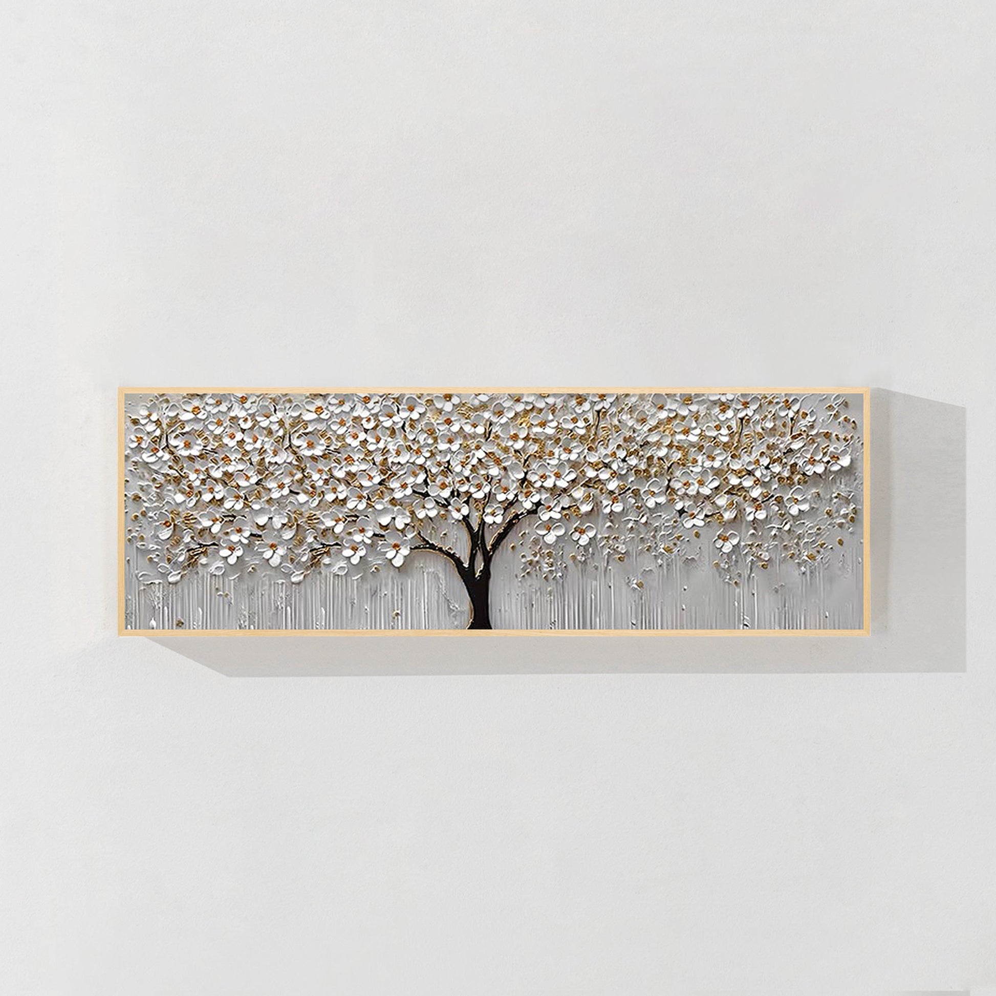 White Gold Flower Painting - 3D Textured Large Wall Art