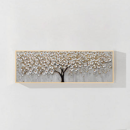 White Gold Flower Painting - 3D Textured Large Wall Art