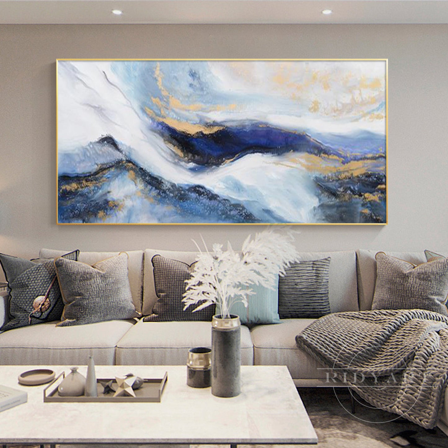 Navy blue Gold Mountain wall art