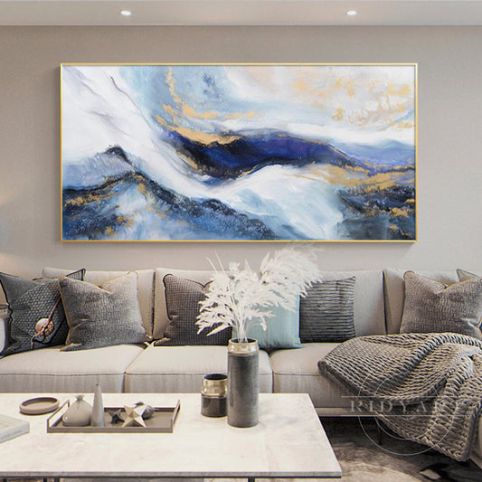 Navy blue Gold Mountain wall art