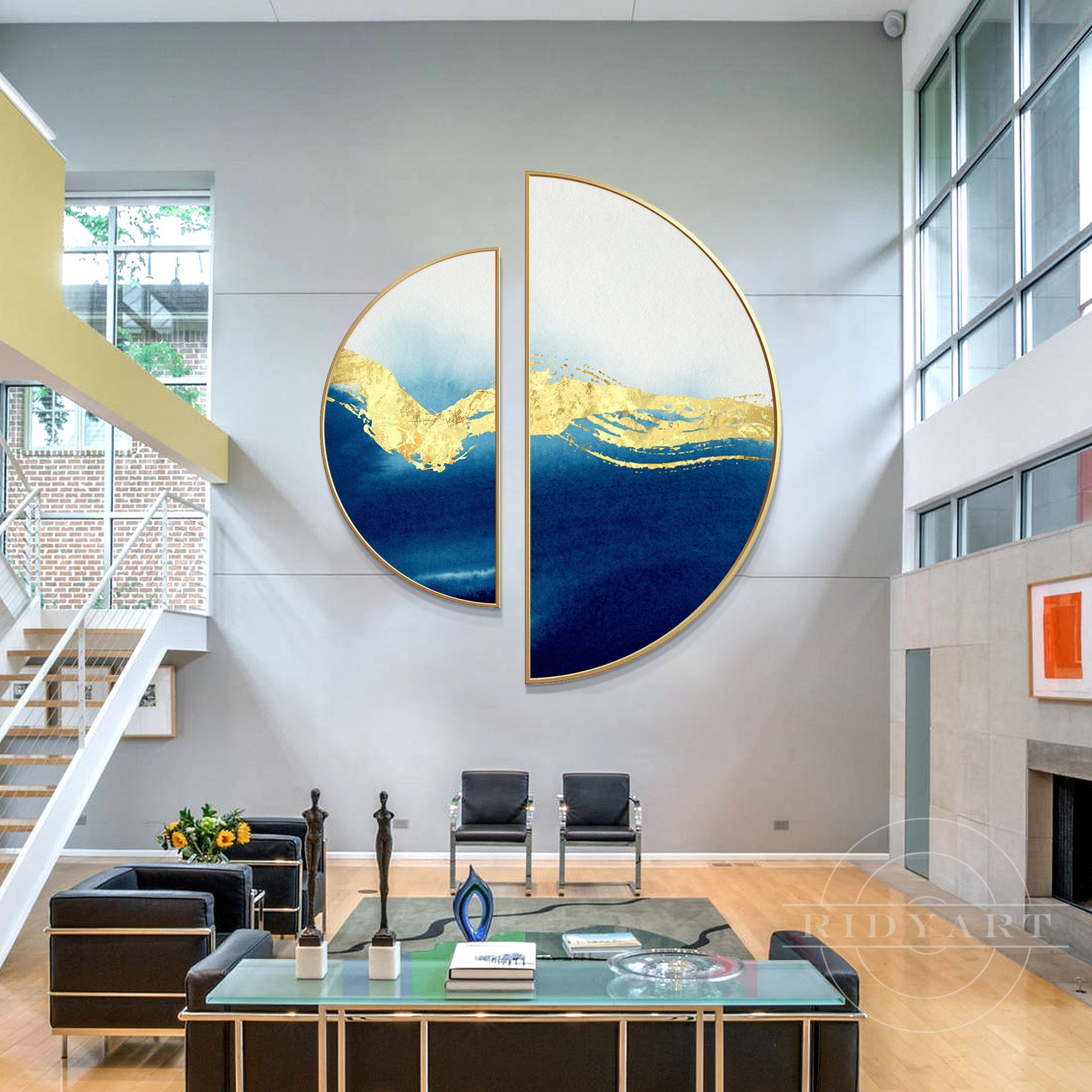 Navy and Gold Round Painting