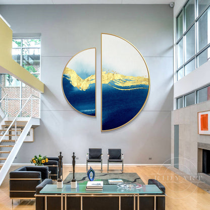 Navy and Gold Round Painting