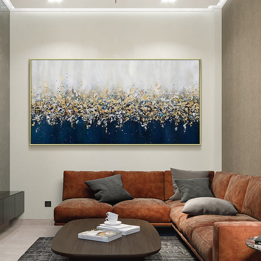 Navy Blue Abstract Gold Silver Wall Art
