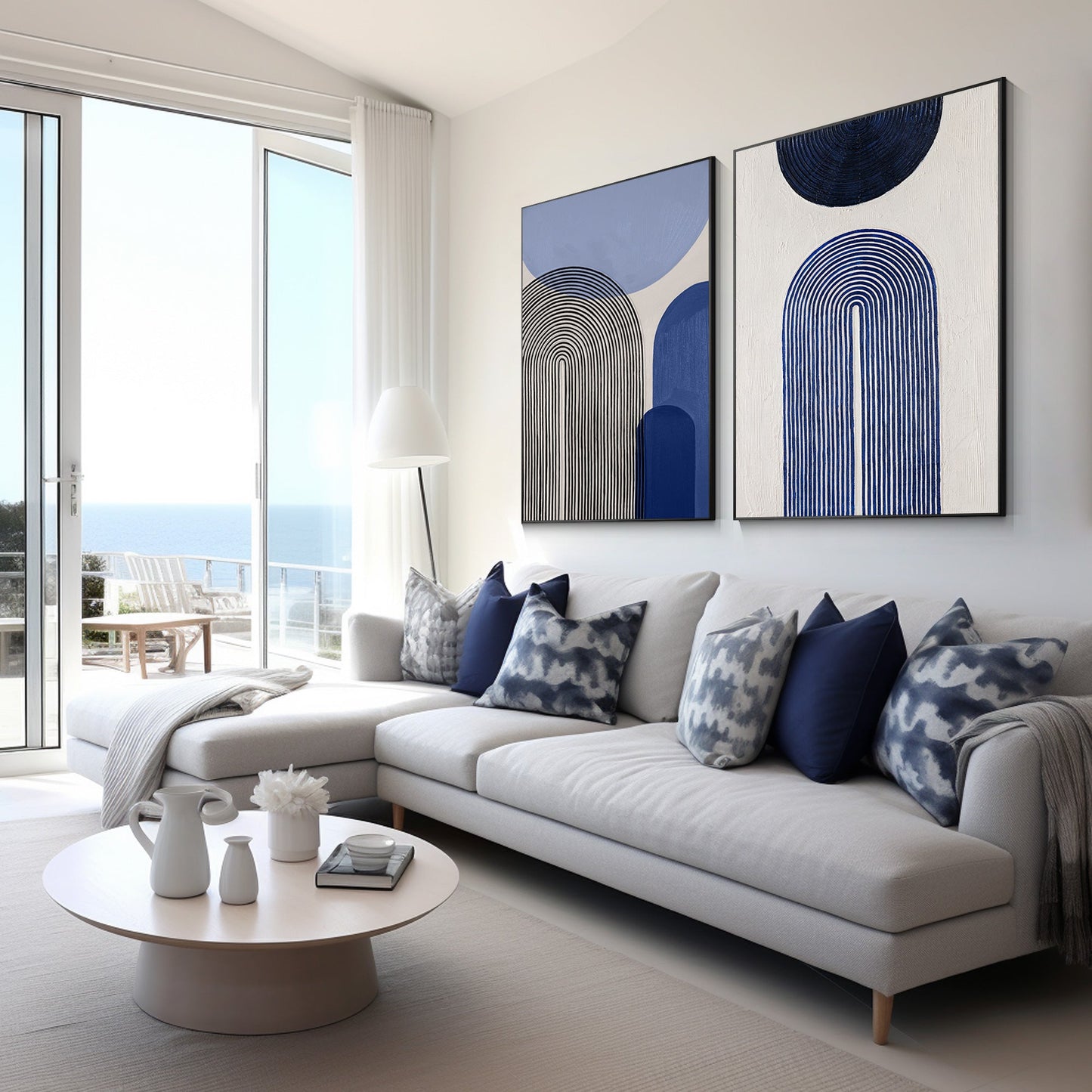 Set of 2 Baby Blue Abstract Geometric Painting
