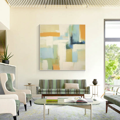 Abstract Geometric Beige Warm-toned Painting Square Canvas