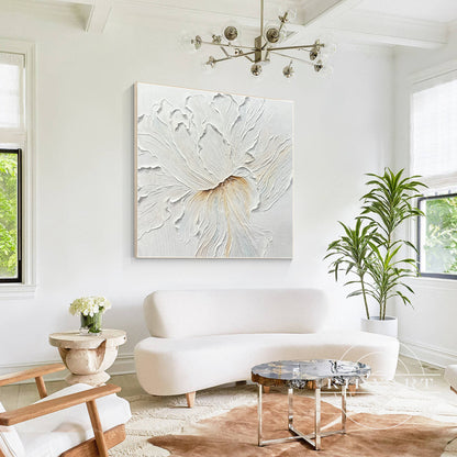 White Flower Thick Textured 3D Minimalist Painting