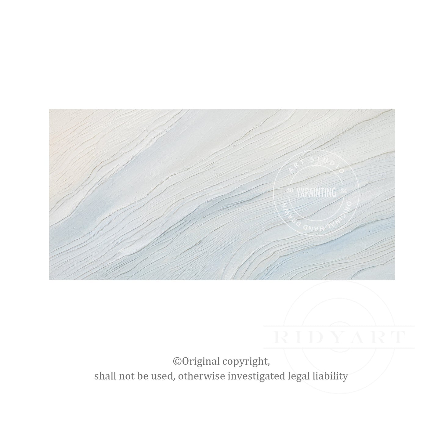 Cream White Light Blue Ocean Painting - 3D Textured Wall Art