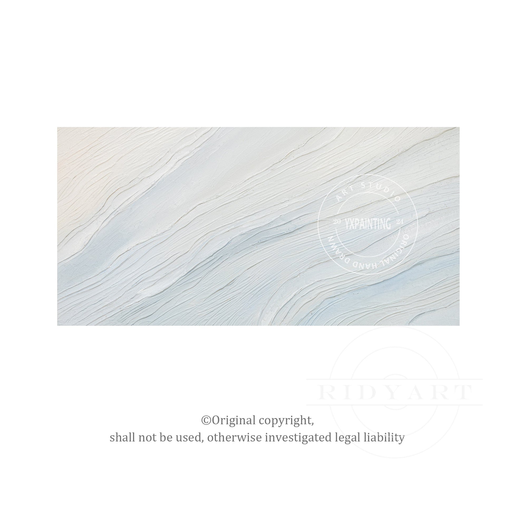Cream White Light Blue Ocean Painting - 3D Textured Wall Art