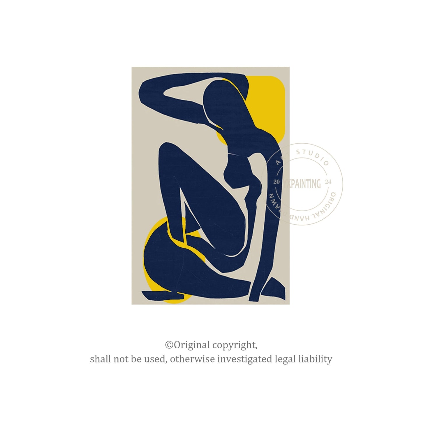 Navy Blue Abstract Woman Art