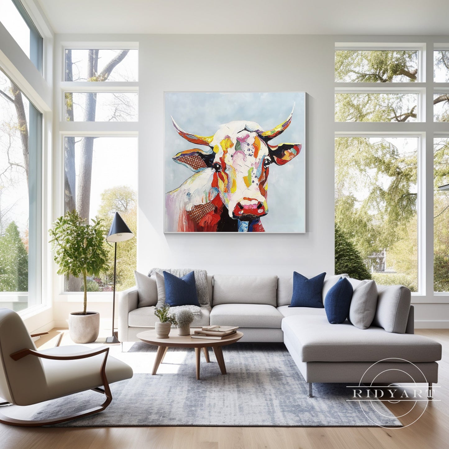 Modern Animal Colorful Cow Oil Painting