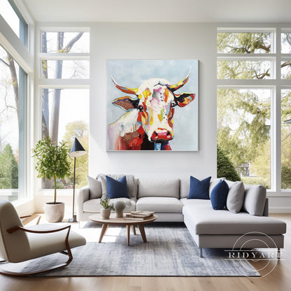Modern Animal Colorful Cow Oil Painting